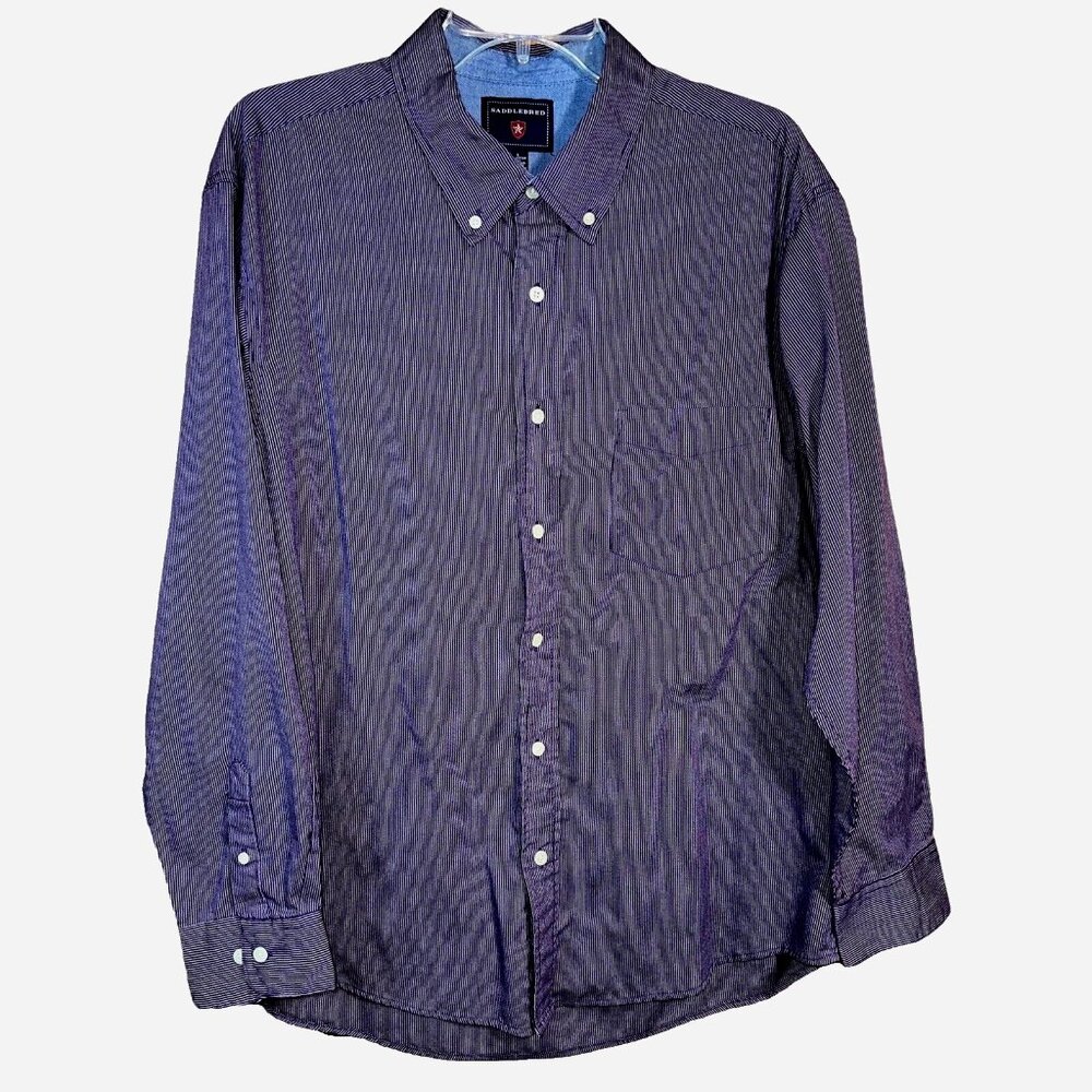 Saddlebred Purple Stripe Button-Down Shirt L  Preppy Quiet Luxury Workwear